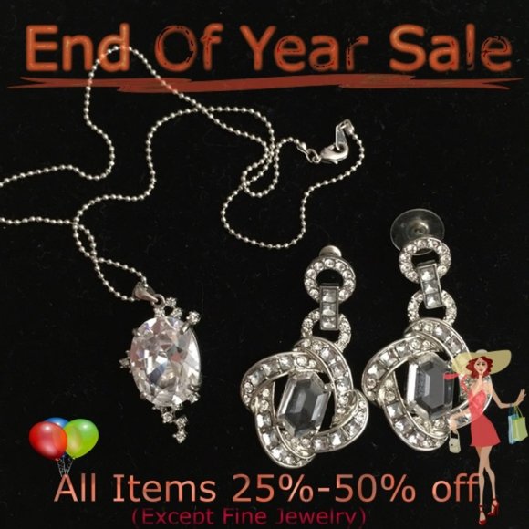 Jewelry - Rhinestone Crystal Necklace with Dangle Earrings